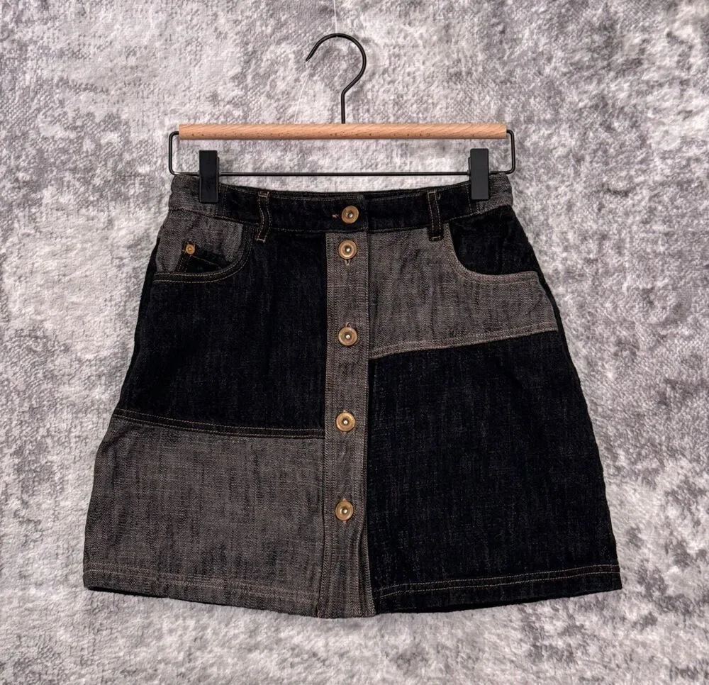 Sessun Skirt 36 / US XS Womens Patchwork Denim Button Front Mini